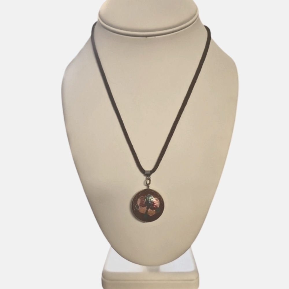 Round Cloisonne Pendant/Cloisonne Pendant with Multicolor Flower Necklace